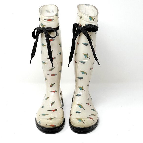 Marc Jacobs Rain Boots Tall Rubber White Multicolor Bird Print. Size 5.5 - Picture 4 of 16
